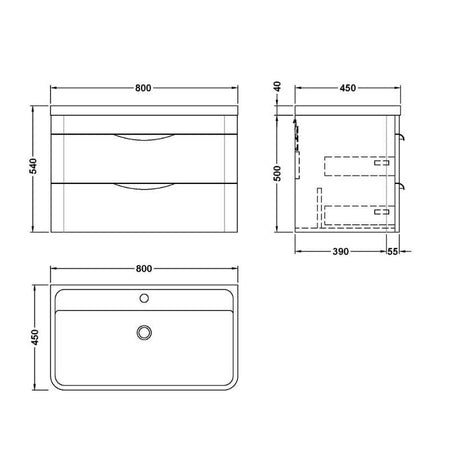 Nuie Parade Wall Hung 2 Drawer Vanity Unit with Polymarble Basin (1 size, Gloss White) - Brand New Bathrooms