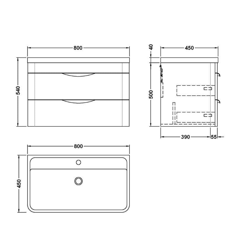 Nuie Parade Wall Hung 2 Drawer Vanity Unit with Polymarble Basin (1 size, Gloss White) - Brand New Bathrooms
