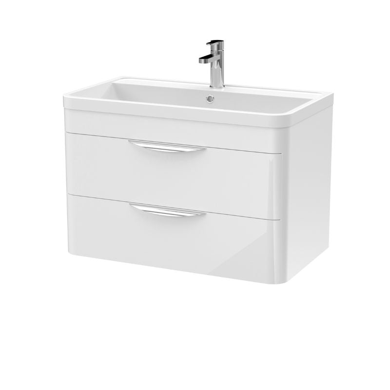 Nuie Parade Wall Hung 2 Drawer Vanity Unit with Polymarble Basin (1 size, Gloss White) - Brand New Bathrooms