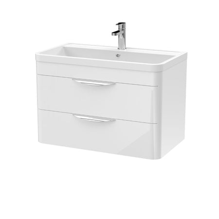 Nuie Parade Wall Hung 2 Drawer Vanity Unit with Ceramic Basin (1 size, Gloss White) - Brand New Bathrooms