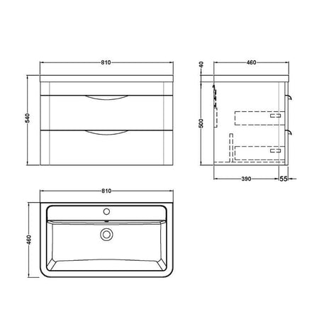 Nuie Parade Wall Hung 2 Drawer Vanity Unit with Ceramic Basin (1 size, Gloss White) - Brand New Bathrooms