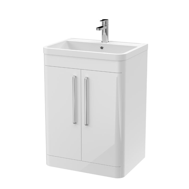 Nuie Parade Floor Standing 2 Door Vanity Basin Unit & Polymarble Basin (1 size, Gloss White) - Brand New Bathrooms