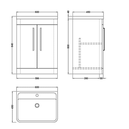 Nuie Parade Floor Standing 2 Door Vanity Basin Unit & Polymarble Basin (1 size, Gloss White) - Brand New Bathrooms