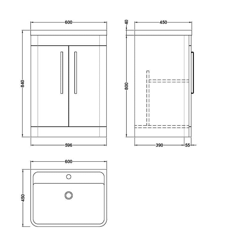 Nuie Parade Floor Standing 2 Door Vanity Basin Unit & Polymarble Basin (1 size, Gloss White) - Brand New Bathrooms