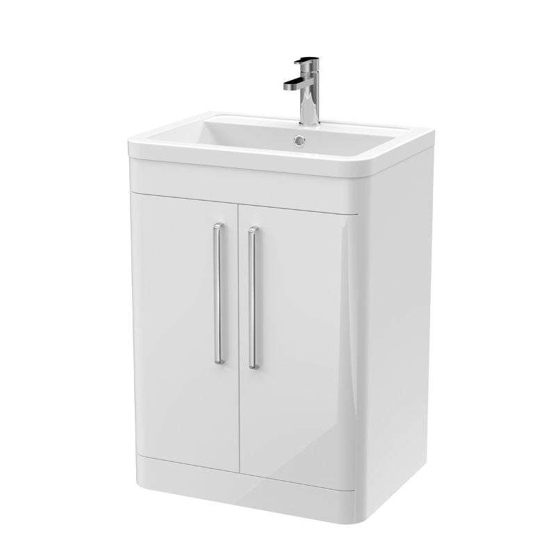Nuie Parade Floor Standing 2 Door Vanity Basin Unit & Ceramic Basin (1 size, Gloss White) - Brand New Bathrooms