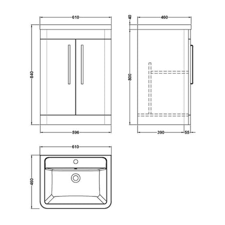 Nuie Parade Floor Standing 2 Door Vanity Basin Unit & Ceramic Basin (1 size, Gloss White) - Brand New Bathrooms