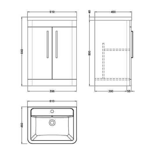 Nuie Parade Floor Standing 2 Door Vanity Basin Unit & Ceramic Basin (1 size, Gloss White) - Brand New Bathrooms