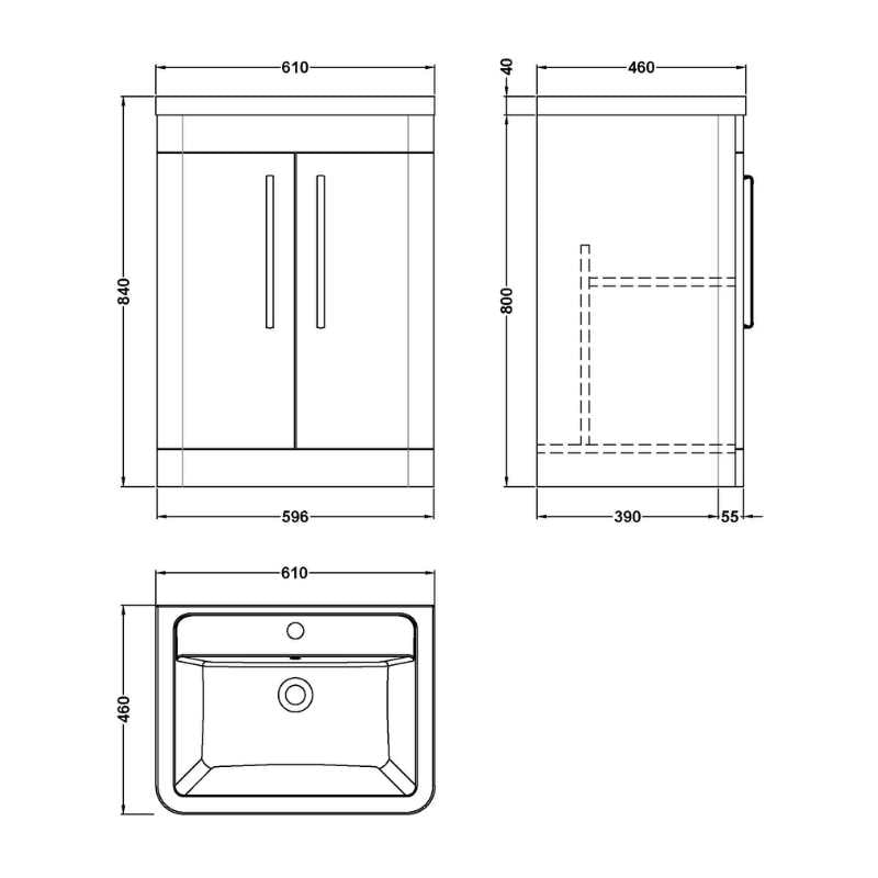 Nuie Parade Floor Standing 2 Door Vanity Basin Unit & Ceramic Basin (1 size, Gloss White) - Brand New Bathrooms