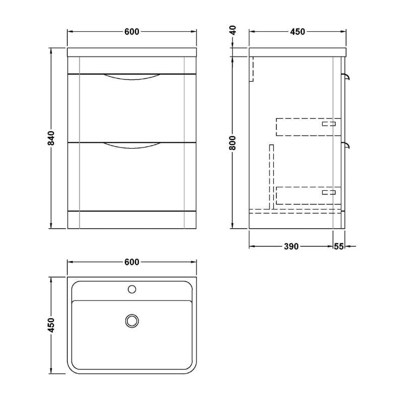 Nuie Parade Floor Standing 2 Drawer Vanity Basin Unit & Polymarble Basin (1 size, 2 colours) - Brand New Bathrooms