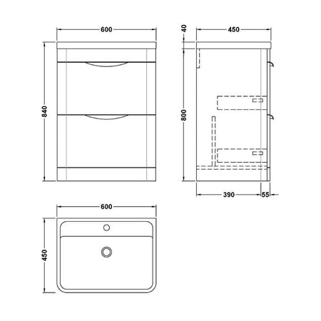 Nuie Parade Floor Standing 2 Drawer Vanity Basin Unit & Ceramic Basin (1 size, 2 colours) - Brand New Bathrooms