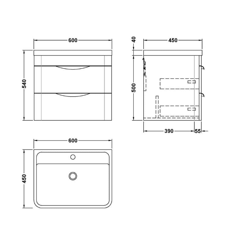 Nuie Parade Wall Hung 2 Drawer Vanity Basin Unit & Polymarble Basin (1 size, 2 colours) - Brand New Bathrooms