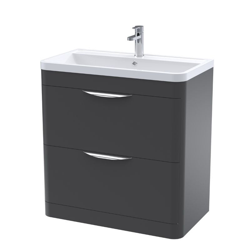 Nuie Parade Floor Standing 2 Drawer Vanity Basin Unit & Ceramic Basin (1 size, 2 colours) - Brand New Bathrooms
