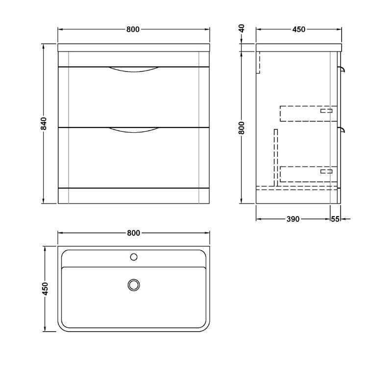 Nuie Parade Floor Standing 2 Drawer Vanity Basin Unit & Ceramic Basin (1 size, 2 colours) - Brand New Bathrooms