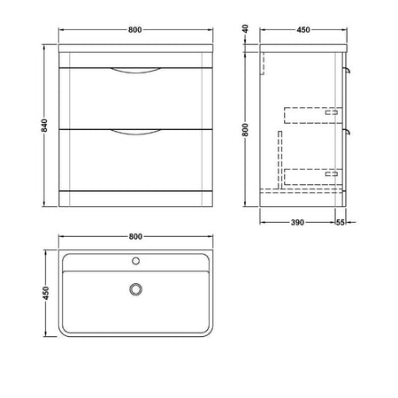 Nuie Parade Floor Standing 2 Drawer Vanity Basin Unit & Ceramic Basin (1 size, 2 colours) - Brand New Bathrooms
