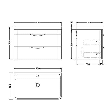 Nuie Parade Wall Hung 2 Drawer Vanity Basin Unit & Polymarble Basin (1 size, 2 colours) - Brand New Bathrooms