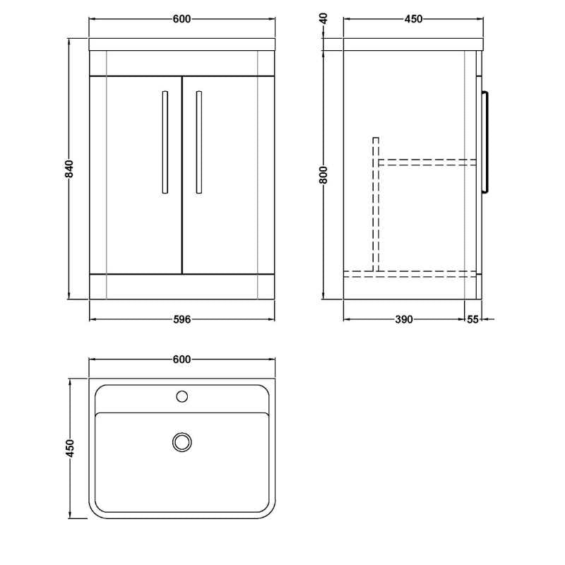 Nuie Parade Floor Standing 2 Door Vanity Basin Unit & Polymarble Basin (1 size, 2 colours) - Brand New Bathrooms
