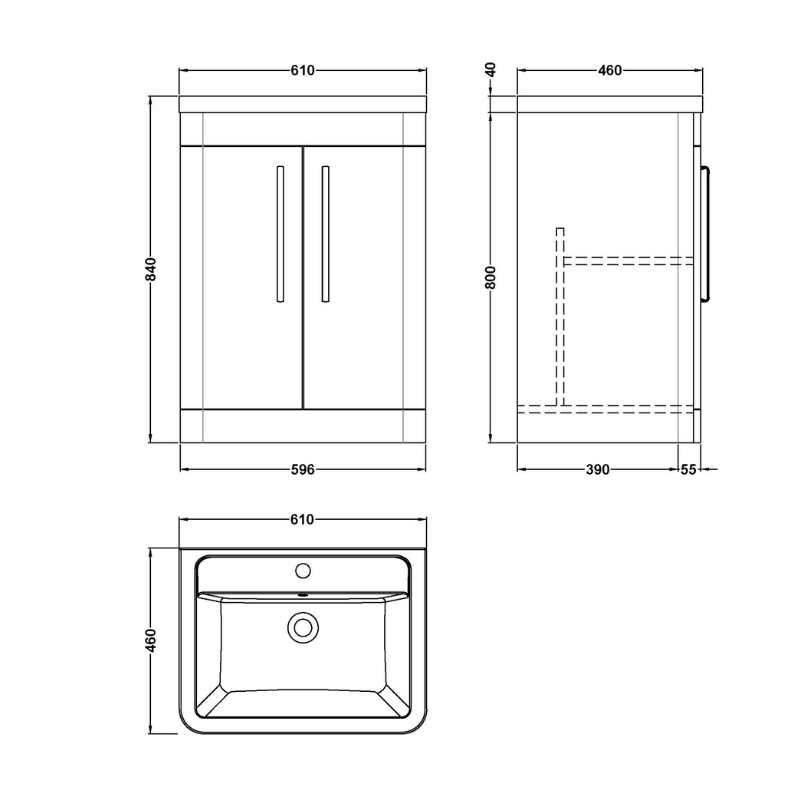 Nuie Parade Floor Standing 2 Door Vanity Basin Unit & Ceramic Basin (1 size, 2 colours) - Brand New Bathrooms