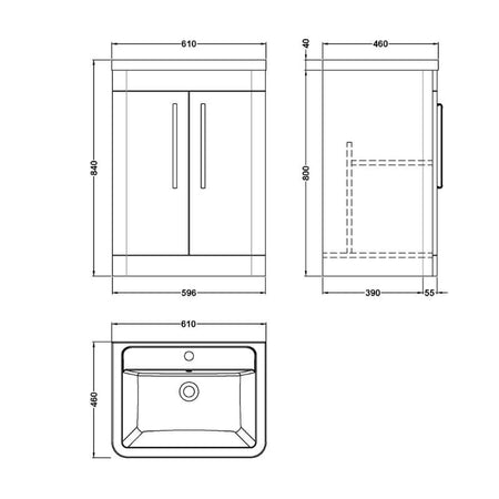 Nuie Parade Floor Standing 2 Door Vanity Basin Unit & Ceramic Basin (1 size, 2 colours) - Brand New Bathrooms