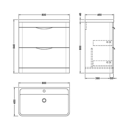 Nuie Parade Floor Standing 2 Drawer Vanity Basin Unit & Polymarble Basin (1 size, 2 colours) - Brand New Bathrooms