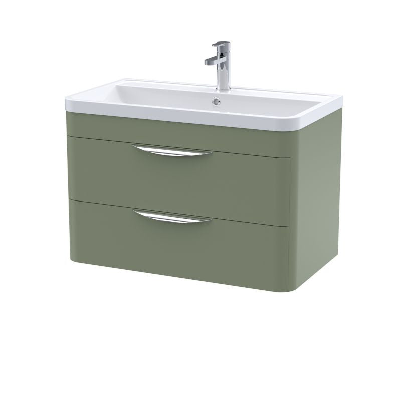 Nuie Parade Wall Hung 2 Drawer Vanity Basin Unit & Ceramic Basin (1 size, 2 colours) - Brand New Bathrooms