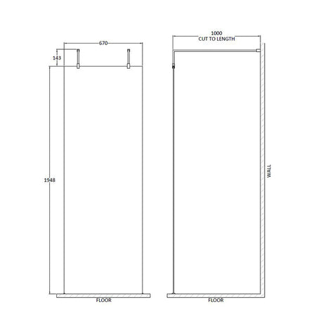 Nuie Wetroom Screen With Arms and Feet (Polished Chrome, 3 sizes) - Brandnew Bathroom