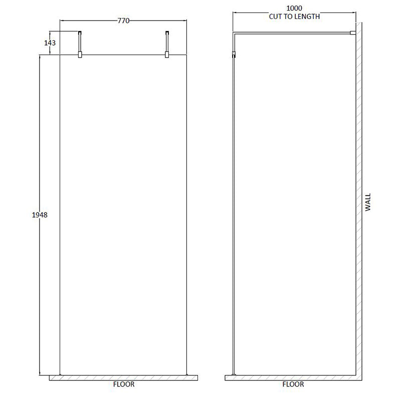 Nuie Wetroom Screen With Arms and Feet (Polished Chrome, 3 sizes) - Brandnew Bathroom