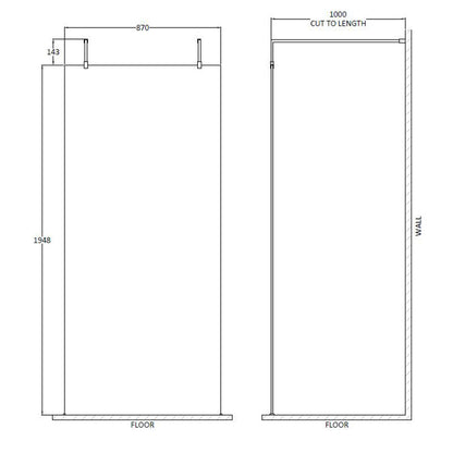 Nuie Wetroom Screen With Arms and Feet (Polished Chrome, 3 sizes) - Brandnew Bathroom