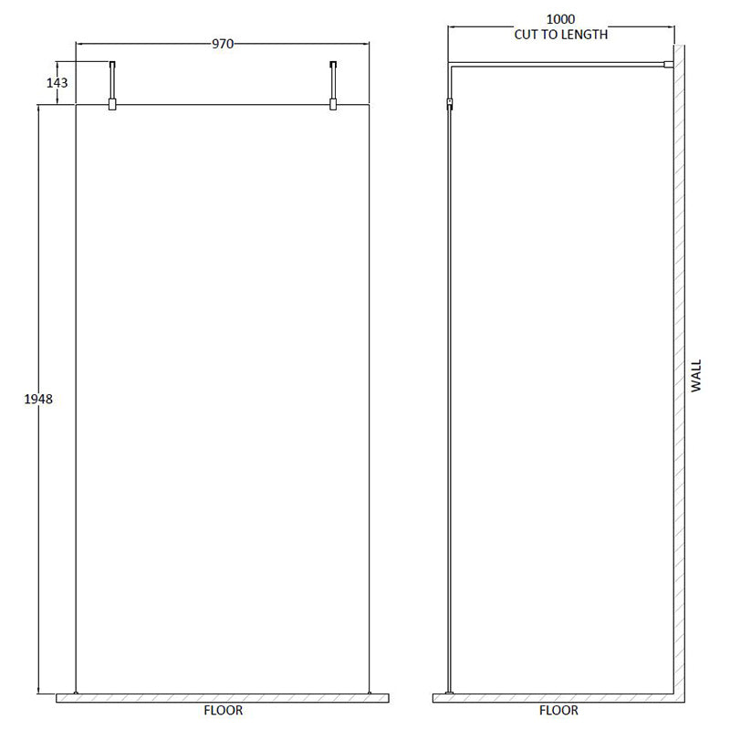 Nuie Wetroom Screen With Arms and Feet (Polished Chrome, 4 sizes) - Brandnew Bathroom