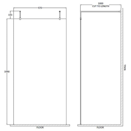 Nuie Wetroom Screen With Arms and Feet (Polished Chrome, 4 sizes) - Brandnew Bathroom