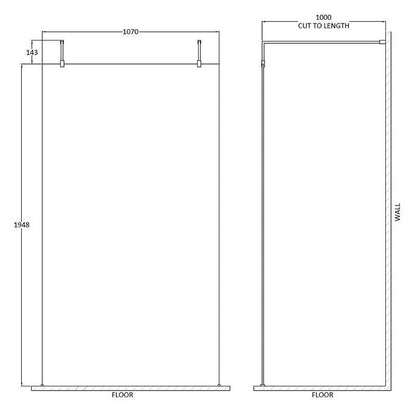 Nuie Wetroom Screen With Arms and Feet (Polished Chrome, 4 sizes) - Brandnew Bathroom