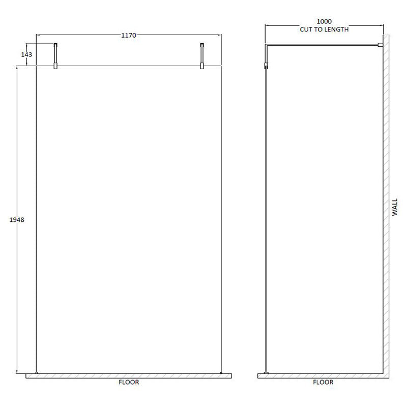 Nuie Wetroom Screen With Arms and Feet (Polished Chrome, 4 sizes) - Brandnew Bathroom