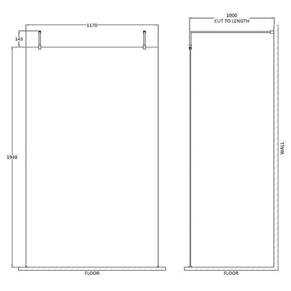 Nuie Wetroom Screen With Arms and Feet (Polished Chrome, 4 sizes) - Brandnew Bathroom