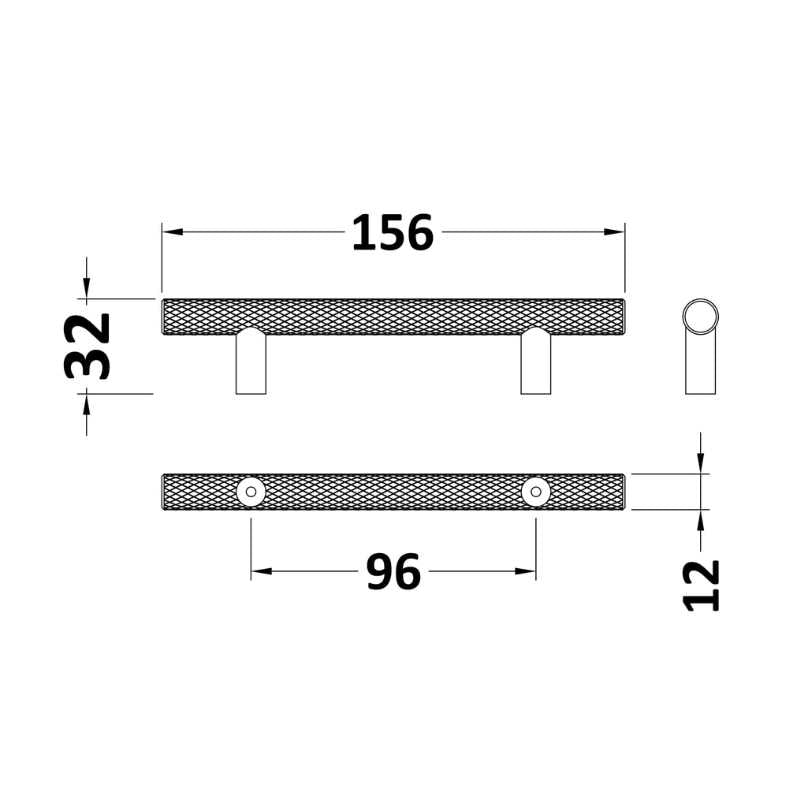 Nuie Furniture Handles Knurled Bar Handle Centres (1 size, 3 colours) - Brand New Bathrooms