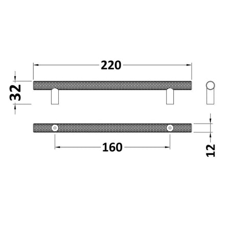 Nuie Furniture Handles Knurled Bar Handle Centres (1 size, 3 colours) - Brand New Bathrooms