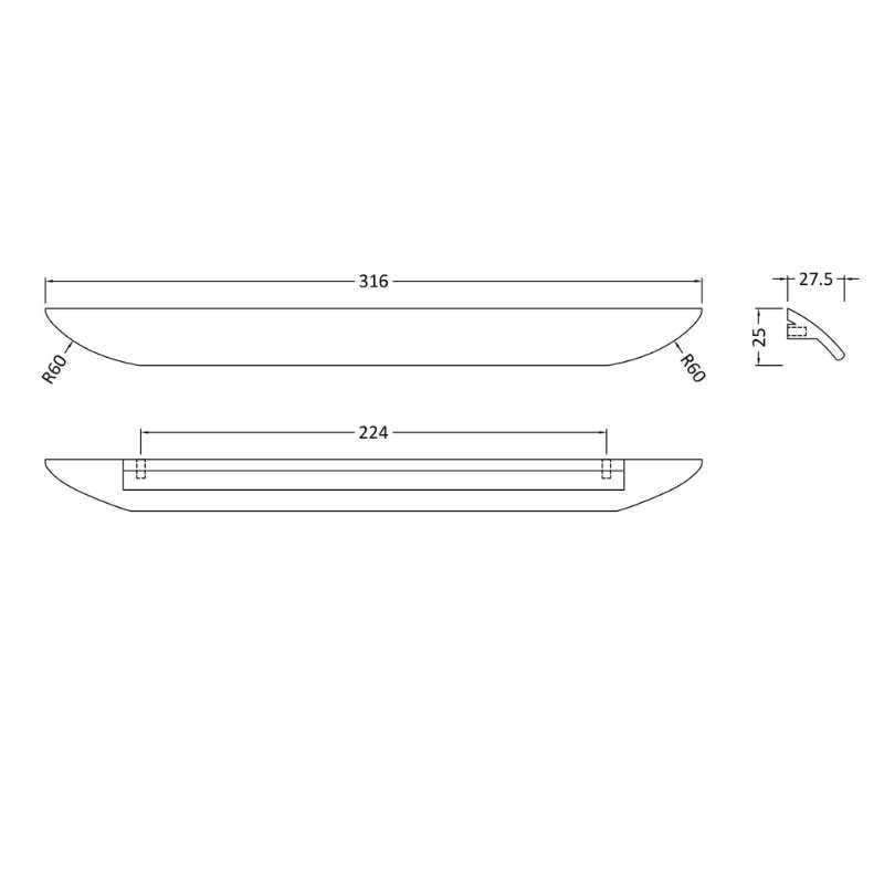 Nuie Furniture Handles Finger Pull Handle Centres (2 sizes, 2 colours) - Brand New Bathrooms