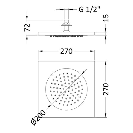 Hudson Reed Fixed Shower Heads Ceiling Tile Fixed Head (3 sizes, Chrome) - Brandnew Bathroom