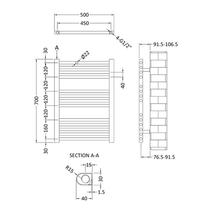 Nuie Straight Ladder Towel Rail (2 sizes, Chrome) - Brand New Bathrooms