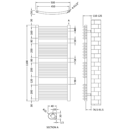 Nuie Curved Ladder Towel Rail (2 sizes, Chrome) - Brand New Bathrooms