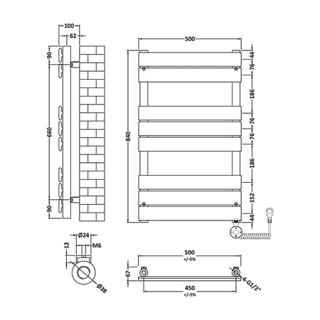 Nuie Electric Square Flat Towel Rail (2 sizes, Anthracite) - Brand New Bathrooms