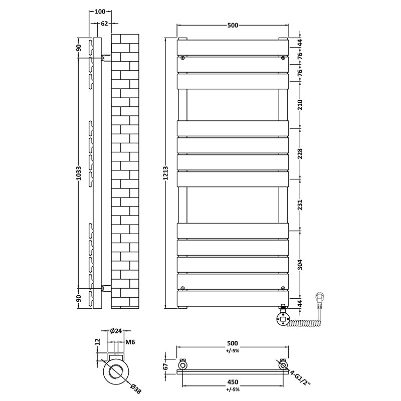 Nuie Electric Square Flat Towel Rail (2 sizes, Anthracite) - Brand New Bathrooms