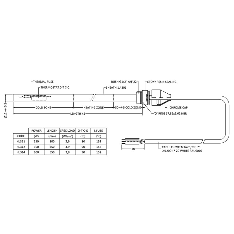 Nuie Heating Element (3 wattage, Chrome) - Brand New Bathrooms