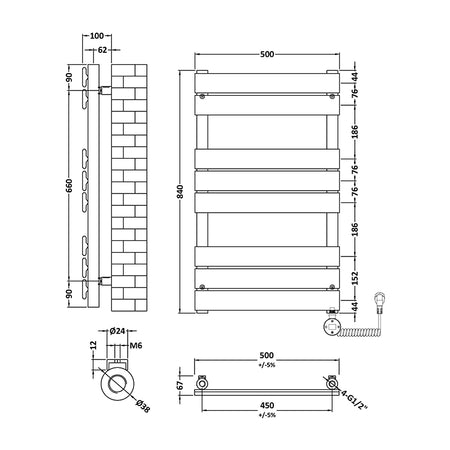 Nuie Square Flat Towel Radiator (2 sizes, Chrome) - Brand New Bathrooms