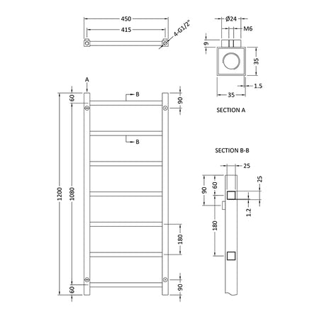 Nuie Eton Heated Towel Rail (2 sizes, Chrome) - Brand New Bathrooms