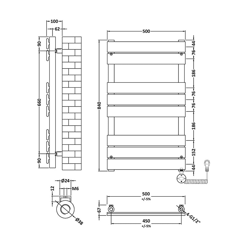 Nuie Square Flat Towel Radiator (2 sizes, Matt Black) - Brand New Bathrooms