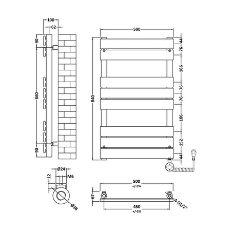 Nuie Square Flat Towel Radiator (2 sizes, Matt Black) - Brand New Bathrooms