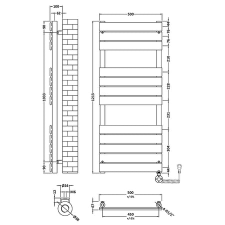 Nuie Square Flat Towel Radiator (2 sizes, Matt Black) - Brand New Bathrooms