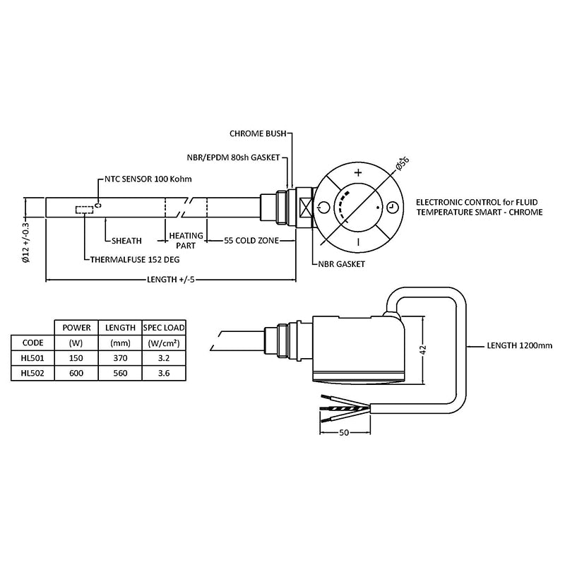 Nuie Thermostatic Heating Element (300, 600 Watts, Stainless Steel) - Brand New Bathrooms