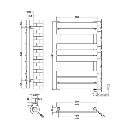 Nuie Electric Square Flat Towel Radiator (2 sizes, Brushed Brass) - Brand New Bathrooms