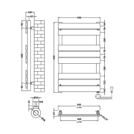 Nuie Electric Square Flat Towel Radiator (2 sizes, Brushed Brass) - Brand New Bathrooms