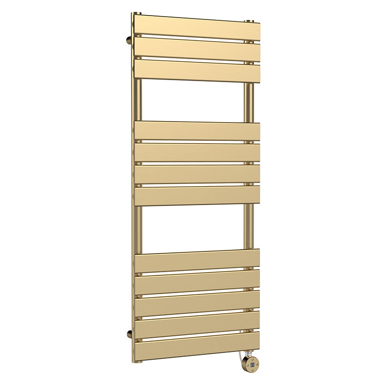 Nuie Electric Square Flat Towel Radiator (2 sizes, Brushed Brass) - Brand New Bathrooms